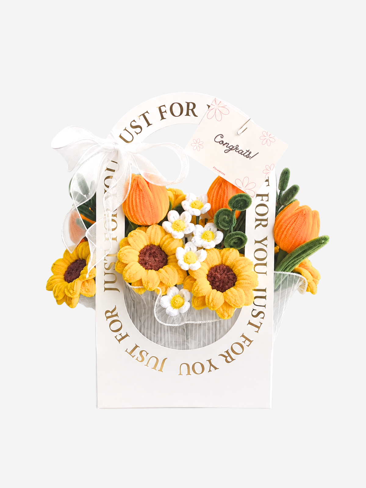 Sunflower Basket — handmade pipe cleaner flower (ดอกไม้ถักมือ) by Flowerest.bkk. ทานตะวันแสดสดใส กระเช้าสามารถวางตกแต่งห้องได้
