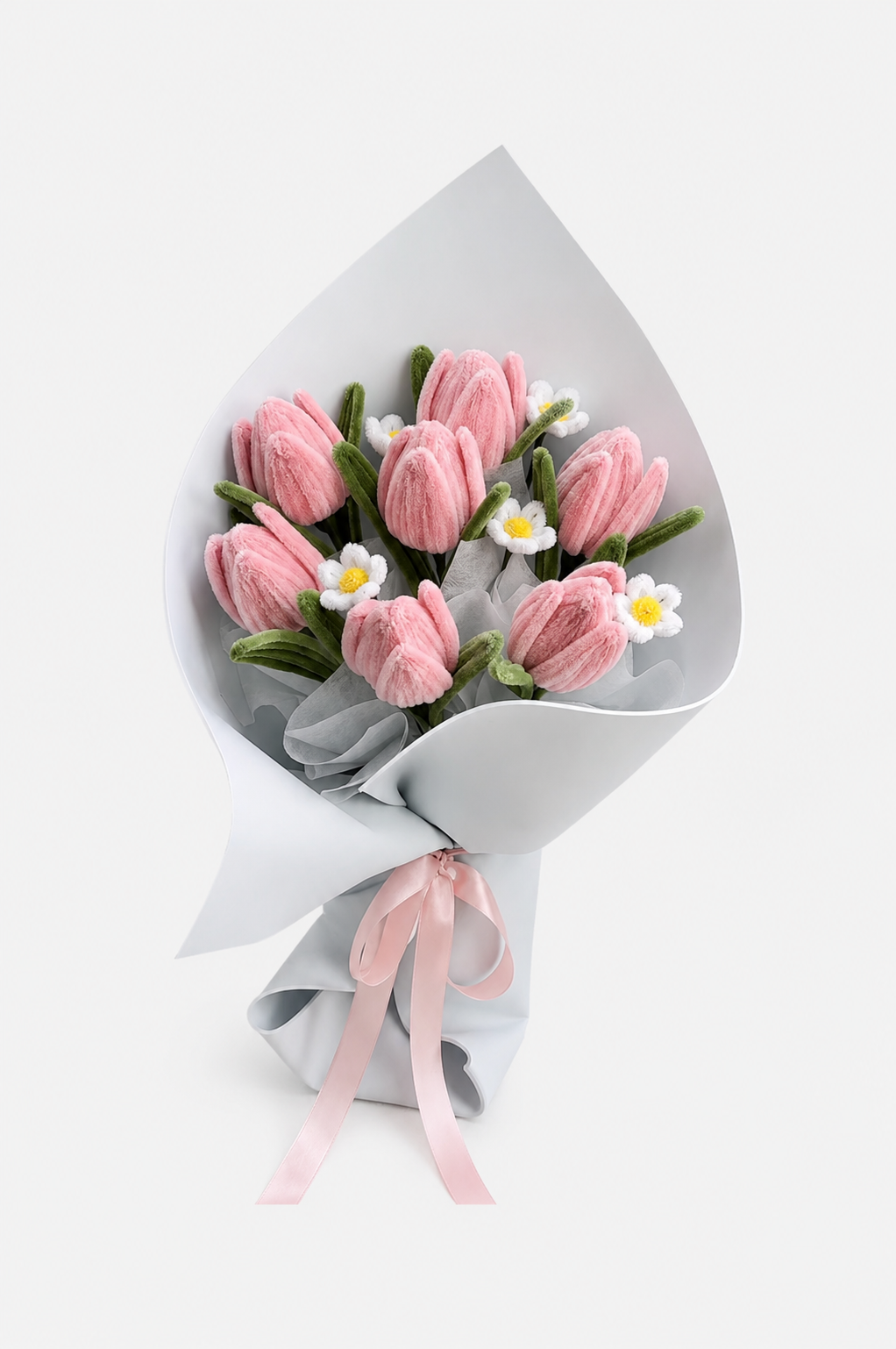 Tulip Meadow Sweet — handmade pipe cleaner flower (ดอกไม้ถักมือ) by Flowerest.bkk. ทิวลิปสีชมพู7ดอก คลาสสิค อ่อนหวาน ความรักที่เรียบง่าย